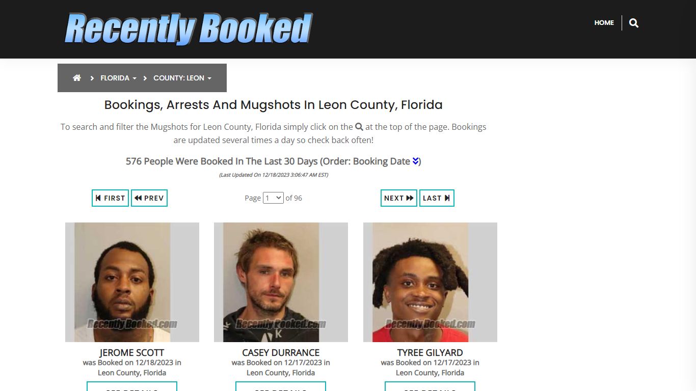 Recent bookings, Arrests, Mugshots in Leon County, Florida